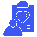 Icon of a person with a health report showing a heart.