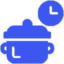 Icon of a cooking pot with a clock above it.