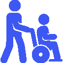 Caregiver pushing wheelchair with patient