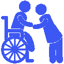 Icon of a caregiver assisting a person in a wheelchair.