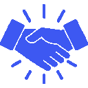 Blue handshake icon symbolizing agreement or partnership.